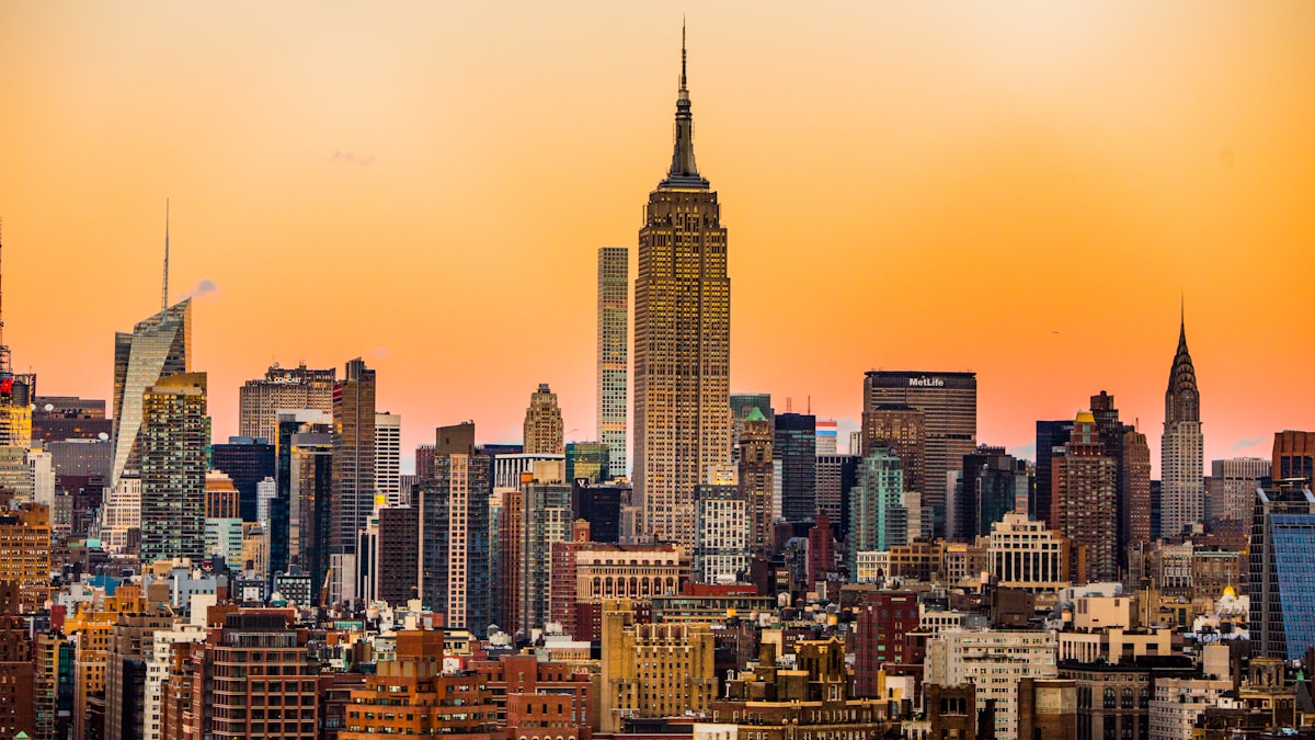 The Manhattan skyline at sunset